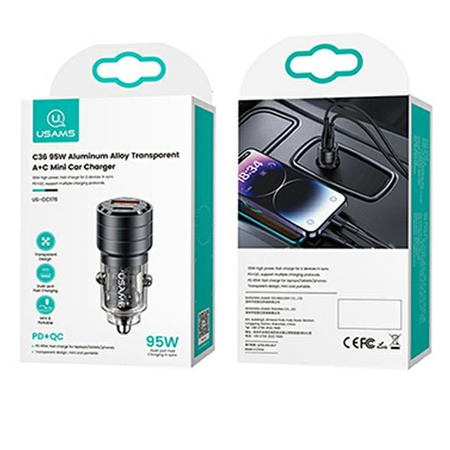 USAMS ŁADOWARKA C36 95W CAR DO TELEFONÓW DO SAMOCHODU FAST CHARGE USB USB-C