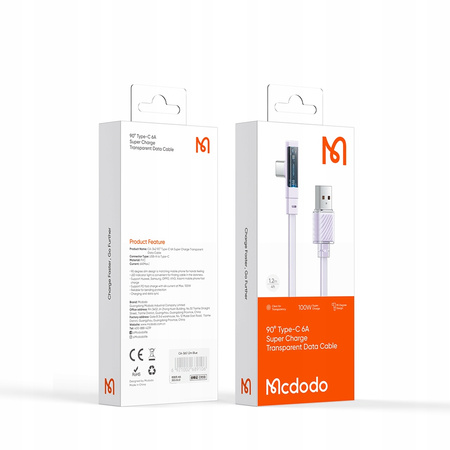 MCDODO KABEL USB-C KĄTOWY SZYBKIE ŁADOWANIE USB TYP C 6A 100W CZARNY 1M