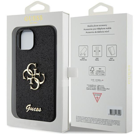Etui Guess Glitter Script Big 4G na iPhone 15 Plus - czarne