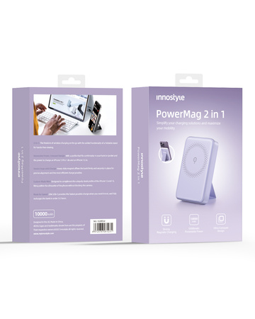 INNOSTYLE POWERMAG 2W1 SZYBKI POWERBANK INDUKCYJNY DO MAGSAFE 10000MAH STOJAK FIOLETOWY