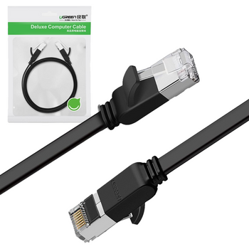 Ugreen płaski kabel przewód internetowy sieciowy Ethernet patchcord RJ45 Cat 6 UTP 1000 Mbps 2 m czarny (50185)