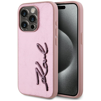 KARL LAGERFELD ETUI WRINKLED METAL DO IPHONE 15 PRO MAX Z PODPISANĄ OKŁADKĄ