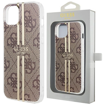 Etui Guess IML 4G Gold Stripe na iPhone 15 Plus / 14 Plus - brązowe