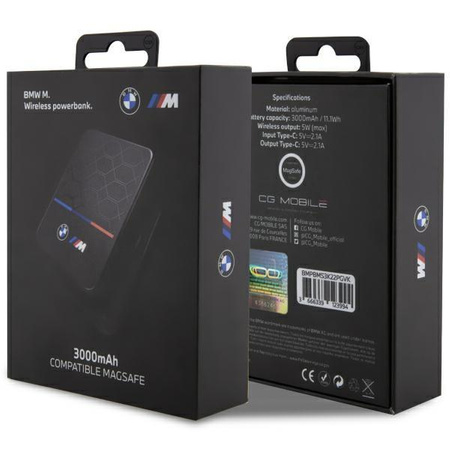 Powerbank indukcyjny Etui BMW M Collection MagSafe BMPBMS3K22PGVK 5W 3000mAh + kabel czarny
