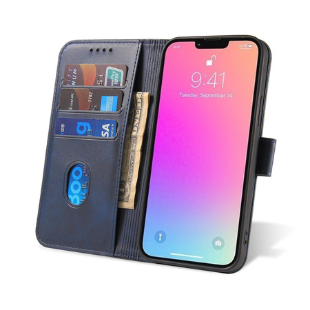 Magnet Case elegancki futerał etui pokrowiec z klapką i funkcją podstawki iPhone 14 Plus niebieski