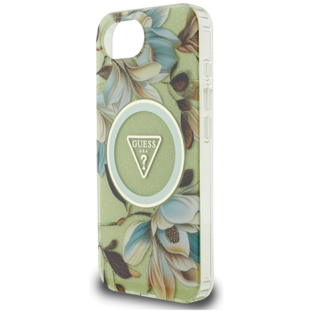 GUESS ETUI CASE IML METAL GLITTER DO IPHONE 16E DO MAGSAFE FLOWERS TRIANGLE