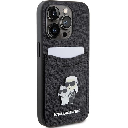 Etui Karl Lagerfeld Saffiano Cardslot Karl&Choupette Metal Pin do iPhone 15 Pro - czarne