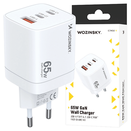 WOZINSKY ŁADOWARKA 65W SIECIOWA 2X USB-C DO TELEFONÓW I URZĄDZEŃ MOBILNYCH