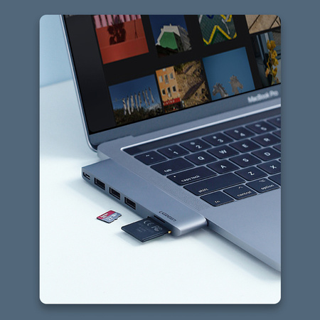 UGREEN HUB 3 USB TF SD USB DO MACBOOK PRO AIR SZARY