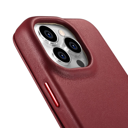 iCarer CE Premium Leather Folio Case skórzane etui iPhone 14 Pro Max z klapką magnetyczne MagSafe czerwony (WMI14220716-RD)