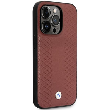 Etui BMW BMHMP14X22RFGR na iPhone 14 Pro Max burgundowy/burgundy Leather Diamond Pattern MagSafe