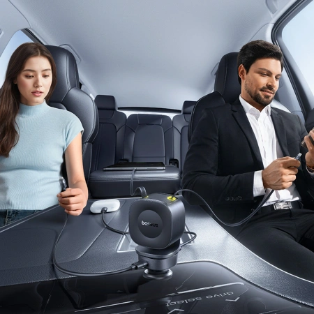 Ładowarka samochodowa Baseus PrimeTrip VR2 Max 60W ze zwijanymi kablami USB-C - czarna