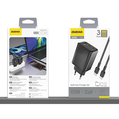 DUDAO ŁADOWARKA SIECIOWA 65W GAŃ DO TELEFONÓW 1 USB-C Z KABLEM