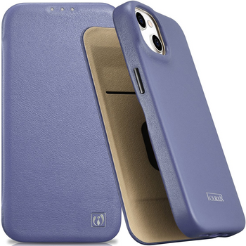 iCarer CE Premium Leather Folio Case skórzane etui iPhone 14 Plus z klapką magnetyczne MagSafe jasnofioletowy (WMI14220715-LP)