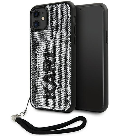 Etui Karl Lagerfeld KLHCN61PSQRKS na iPhone 11 / Xr - srebrne Sequins Cord