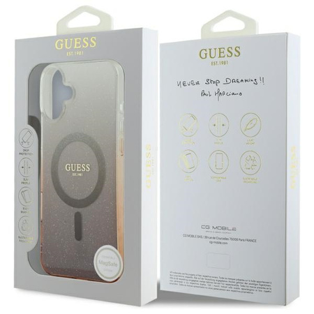 GUESS POKROWIEC HARDCASE DO IPHONE 16 PLUS DO MAGSAFE GLITTER GRADIENT