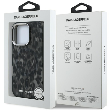 Etui Karl Lagerfeld IML Leopard Pattern  MagSafe do iPhone 16 Pro czarny