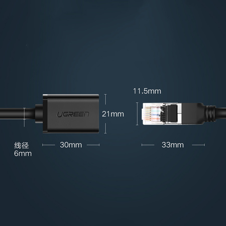 Ugreen przedłużacz kabel internetowy Ethernet RJ45 Cat 6 FTP 1000 Mbps 2 m czarny (NW112 11281)