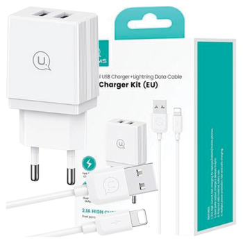 USAMS ŁADOWARKA 2XUSB 18W DO IPHONE 11 12 13 14 Z KABLEM DO LIGHTNING