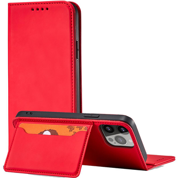 Magnet Card Case etui do iPhone 13 Pro Max pokrowiec portfel na karty kartę podstawka czerwony