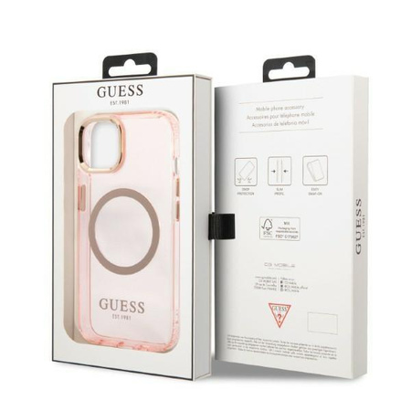 Guess GUHMP13MHTCMP iPhone 13 6,1" różowy/pink hard case Gold Outline Translucent MagSafe