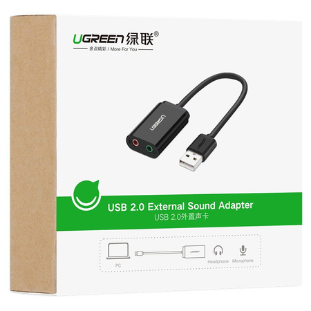 Ugreen zewnętrzna karta dźwiękowa muzyczna adapter USB - 3,5 mm mini jack 15cm czarny (30724)