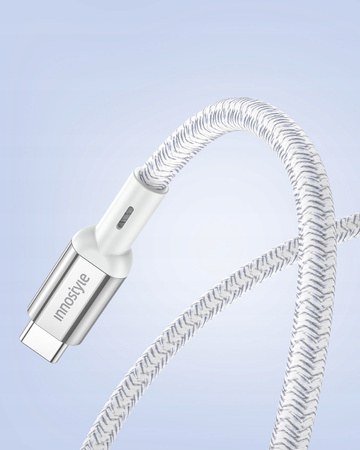 INNOSTYLE POWERFLEX KABEL USB-C SZYBKIE ŁADOWANIE DO IPHONE SAMSUNG 3A 60W KEVLAR 2M SREBRNY