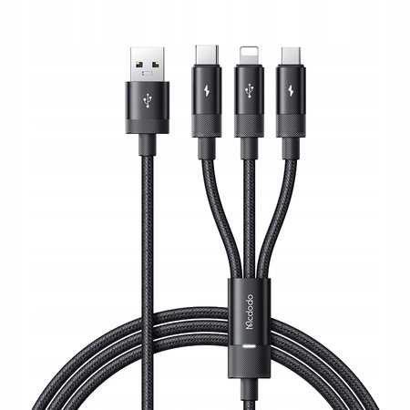 MCDODO KABEL USB 3W1 SZYBKIE ŁADOWANIE USB-C LIGHTNING MICRO USB QC 1M LED