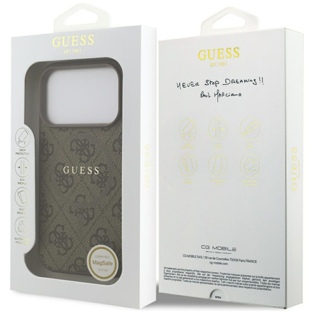 Etui Guess 4G Ring Classic Logo MagSafe do iPhone 17 Pro brązowy