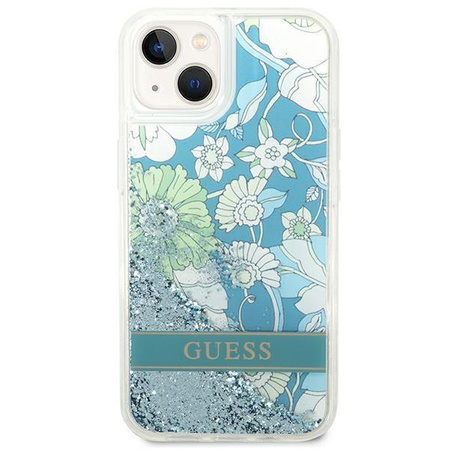 Guess GUHCP14SLFLSN iPhone 14 6,1" zielony/green hardcase Flower Liquid Glitter