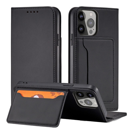 Magnet Card Case etui iPhone 14 Pro Max pokrowiec z klapką portfel podstawka czarne