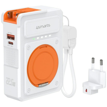 Ładowarka hybrydowa 4smarts 6w1          USB-C/USB-A PD 22.5W z powerbankiem 10 000 mAh, ładowanie indukcyjne Qi, kabel USB-C, biały