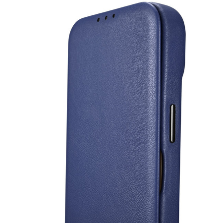 iCarer CE Premium Leather Folio Case skórzane etui iPhone 14 Plus z klapką magnetyczne MagSafe niebieski (WMI14220715-BU)