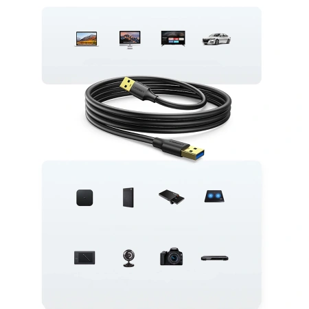Kabel Ugreen US128 90576 USB-A 3.0 / USB-A 3.0 5Gb/s 3m - czarny