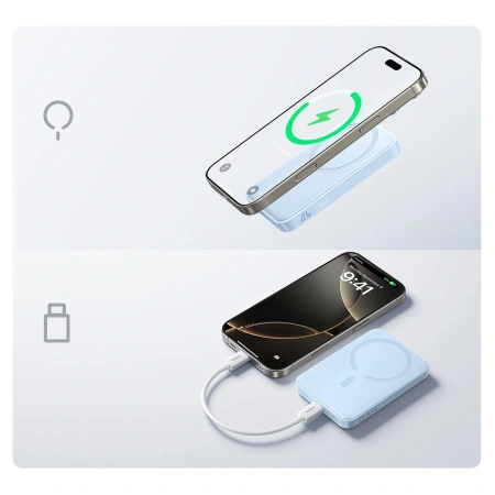 Powerbank Baseus EnerFill FM11 Ultra-Mini 10000mAh 22,5W indukcyjny kompatybilny z MagSafe z białym kablem Basus Simple USB-C 20V/3A 0,3m - niebieski