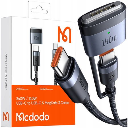 MCDODO KABEL DO ZASILACZA ŁADOWANIA MACBOOK AIR PRO USB-C MAGSAFE 3 140W 2M