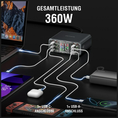 Stacja ładująca 4smarts Desk Charger Lucid GaN DIY 360W 5xUSB-C 1xUSB-A szary