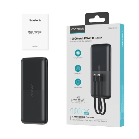 CHOETECH POWERBANK B654 10000MAH DO MICRO USB DO LIGHTNING Z WBUCZONYM