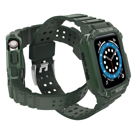 Protect Strap Band opaska z etui do Apple Watch 7 / 6 / 5 / 4 / 3 / 2 / SE (45 / 44 / 42mm) obudowa pancerny pokrowiec na zegarek zielony