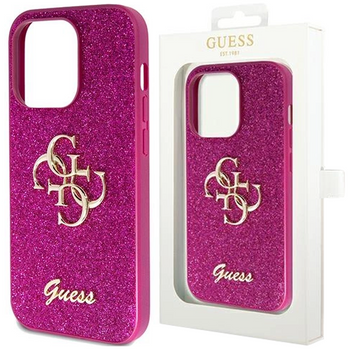 Etui Guess Glitter Script Big 4G na iPhone 15 Pro - fioletowe