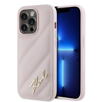 KARL LAGERFELD ETUI DO IPHONE 14 PRO MAX 6,7 DIAGONAL QUILTED SCRIPT RÓŻOWE