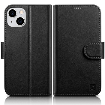 iCarer Oil Wax Wallet Case 2in1 etui iPhone 14 Plus skórzany pokrowiec z klapką Anti-RFID czarny (WMI14220723-BK)