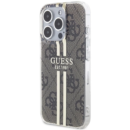 Etui Guess IML 4G Gold Stripe na iPhone 15 Pro - brązowe