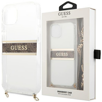 Guess GUHCP13SKC4GBGO iPhone 13 mini 5,4" Transparent hardcase 4G Brown Strap Gold Chain