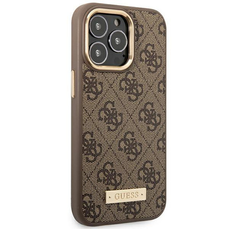 Guess GUHMP14LU4GPRW iPhone 14 Pro 6,1" brązowy/brown hard case 4G Logo Plate MagSafe