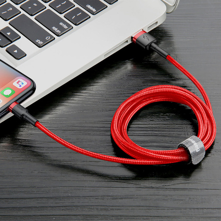 Baseus Cafule Cable wytrzymały nylonowy kabel przewód USB / Lightning QC3.0 1.5A 2M czerwony (CALKLF-C09)