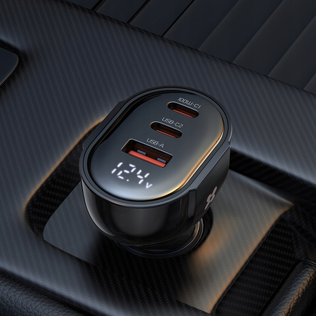 MCDODO MOCNA SZYBKA ŁADOWARKA SAMOCHODOWA MIERNIK 3X USB USB-C 128W LED