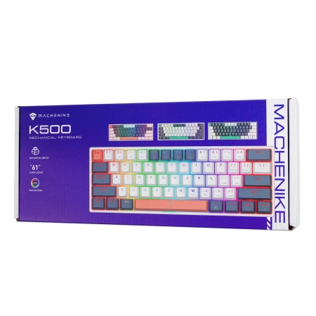 Klawiatura gamingowa Machenike K500-B61 przewodowa mechaniczna podświetlana Blue Switch - niebiesko-biała