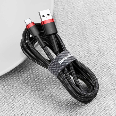 Baseus Cafule Cable wytrzymały nylonowy kabel przewód USB / USB-C QC3.0 3A 0,5M czarno-czerwony (CATKLF-A91)