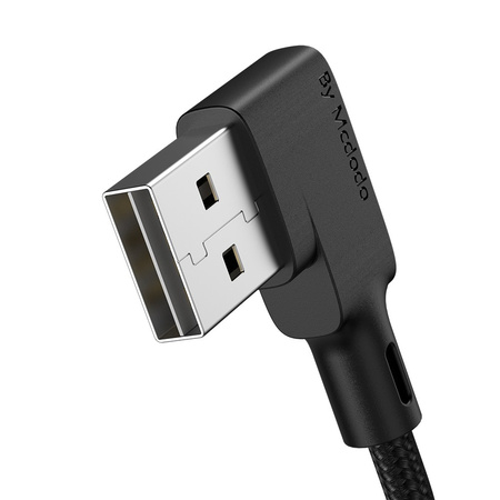 Kabel do telefonu Mcdodo Glue kątowy 90° sprężynka LED USB typ-C 1,8m czarny